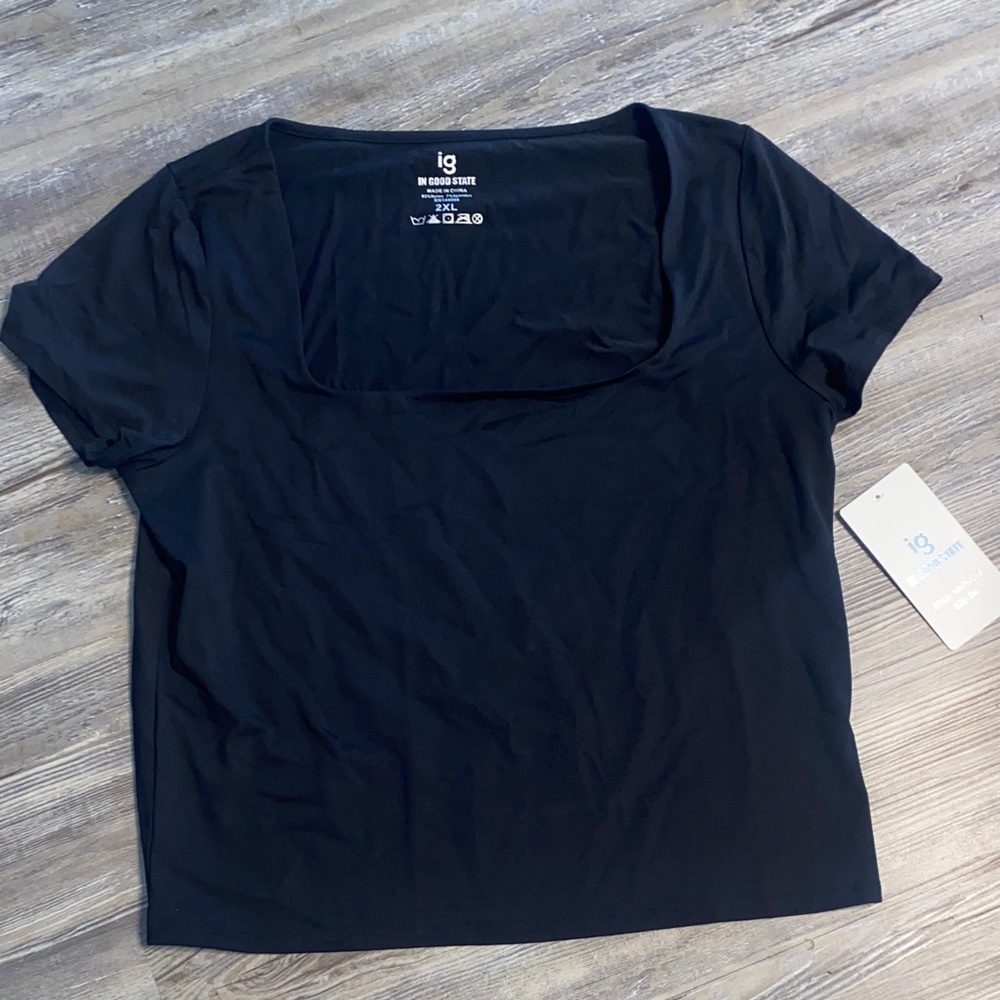 NWT IN GOOD STATE Black Scoop Neck Spandex Fitted Top 2X